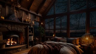Rainy Night Ambience with Relaxation Rain & Crackling Fire Sounds  99% Instanly Fall Asleep