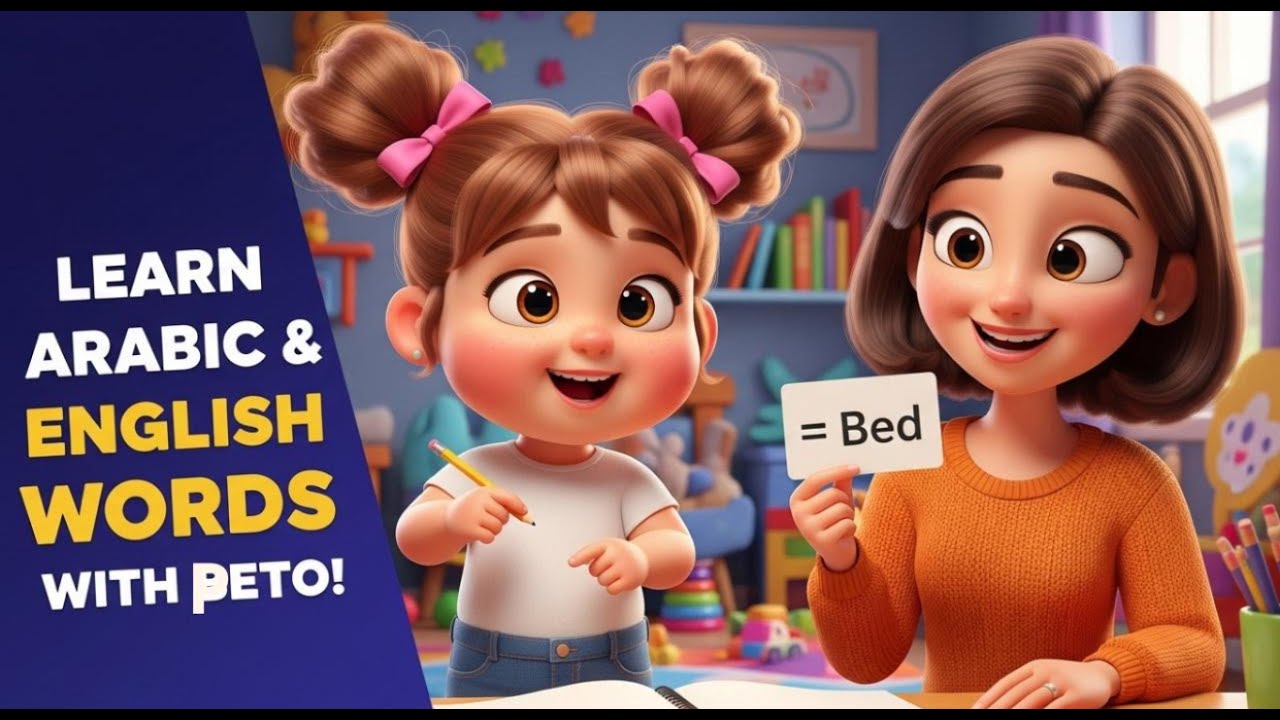 Learn English with Mom & Peto 👩‍👧 Fun Arabic to Englishكلمات ممتعة من العربية إلى الإنجليزية للأطفال