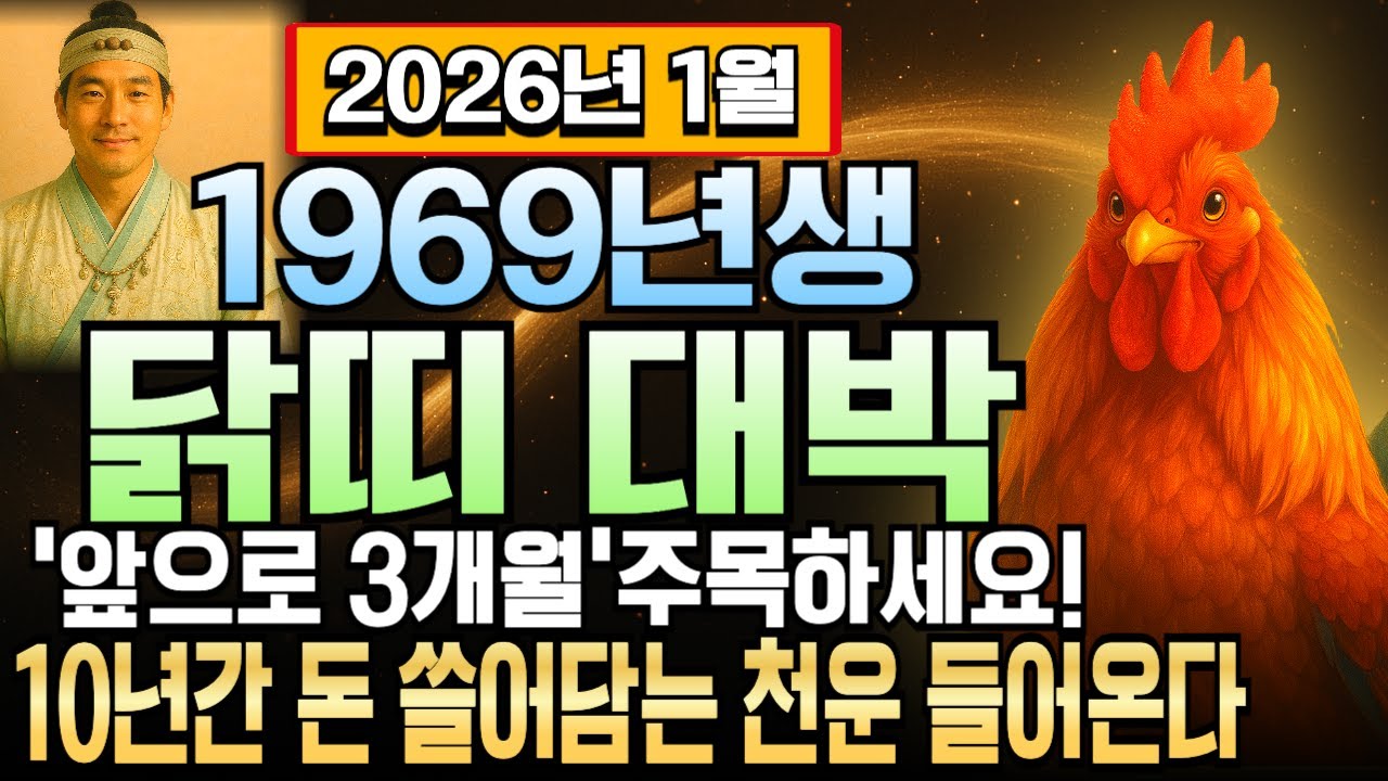닭띠 2026년 병오년 1월 57세 운세 1969년 기유년생 돈복 폭발! 금전 터지고 재물 쌓이며 횡재수 최고조 찍는 신년, 닭띠 억대 부자 확정 천운 흐름 완벽 풀이합니다.