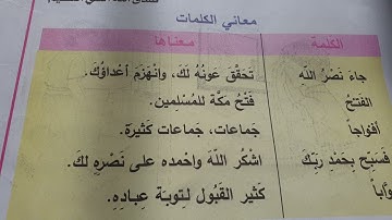 اسلاميه الصف الاول ابتدائي صفحه 31 معاني الكلمات سورة النصر