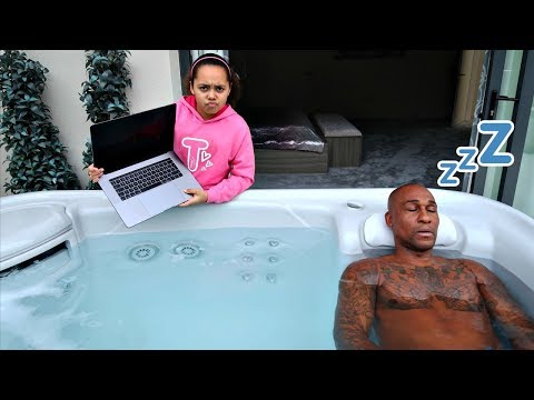 DAD'S MACBOOK PRO IN OUR HOT TUB PRANK!!