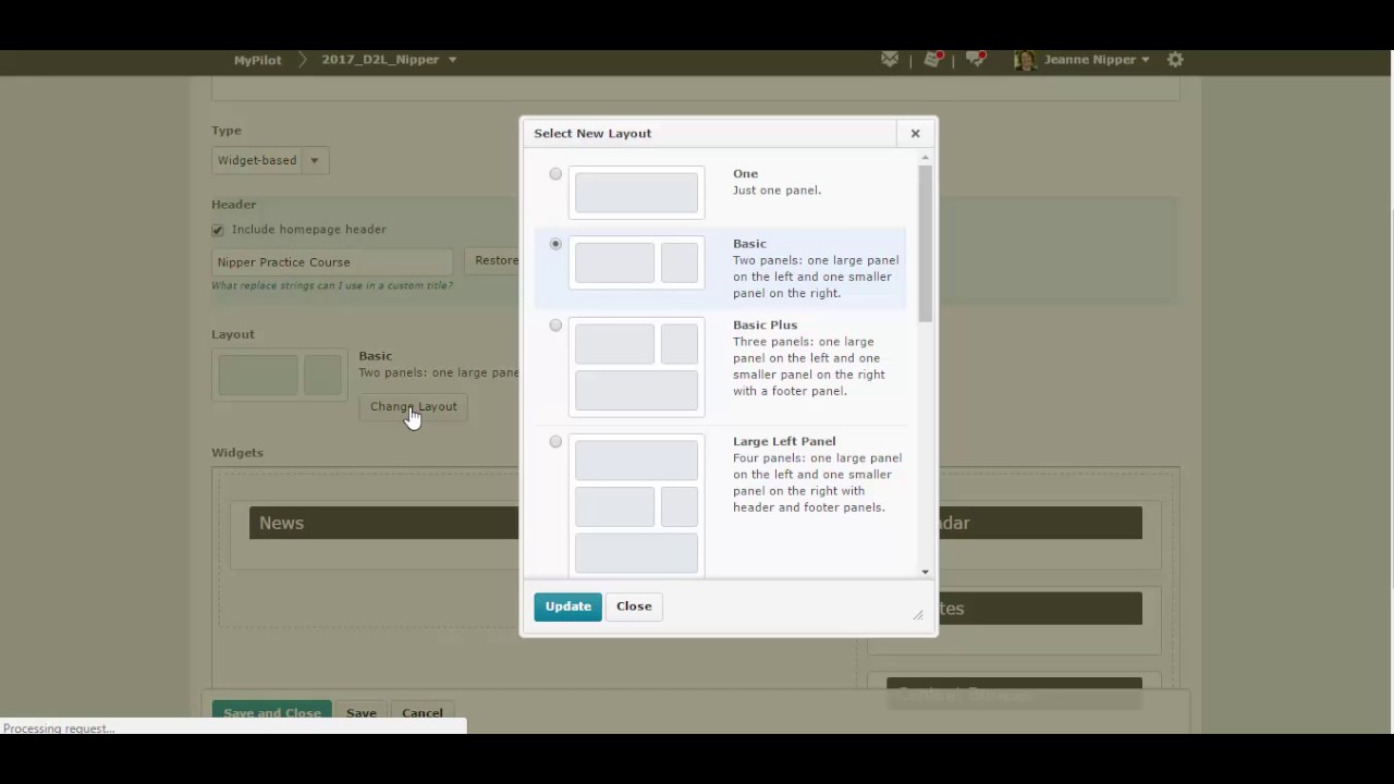 brightspace create new customized course homepage