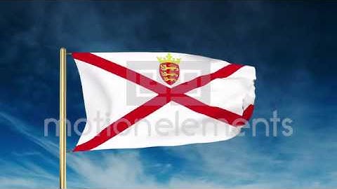 Jersey Flag Slider Style. Waving In The Win With Cloud Background Animation Stock Animation