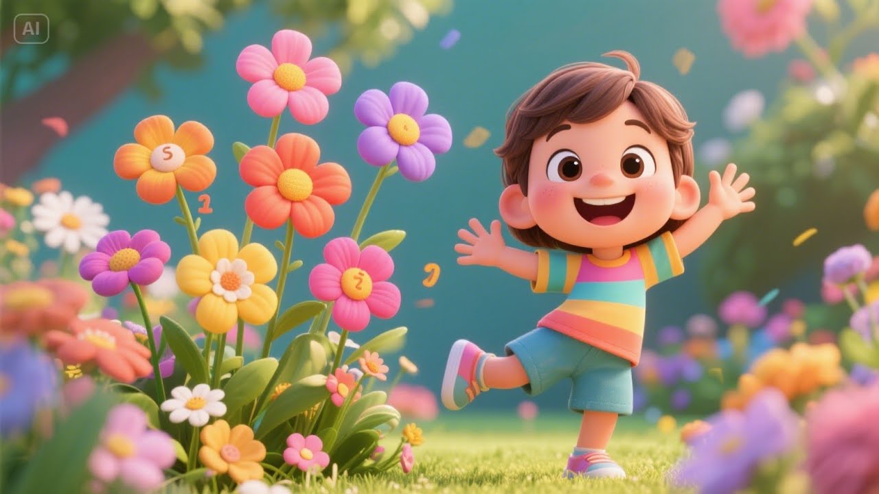 Seven Little Flowers Blooming Bright + More | Colorful Nature Counting Rhyme for Kids