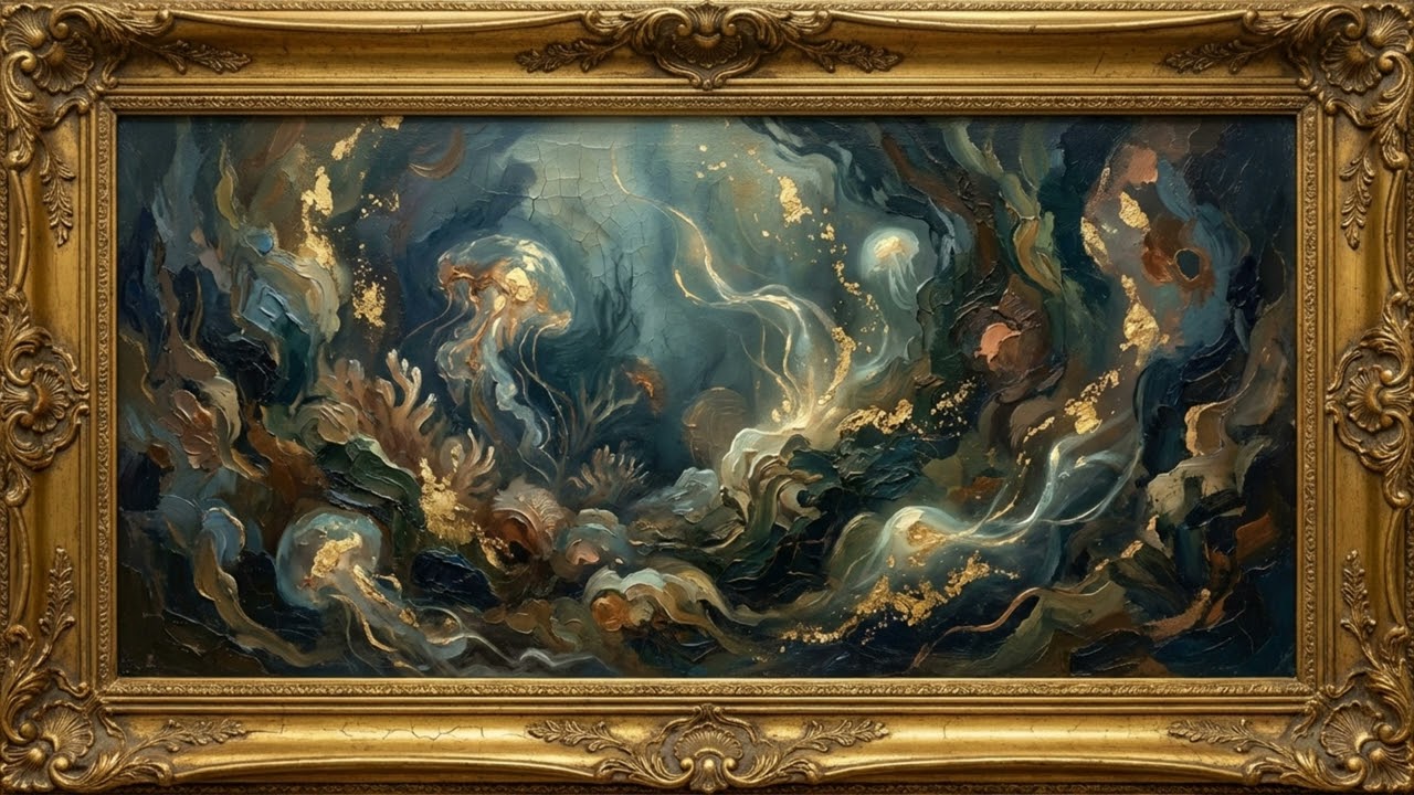 Luminous Deep Sea Trench 4K TV Art | Bio-Luminescent Classical Oil Painting for Tranquil Focus
