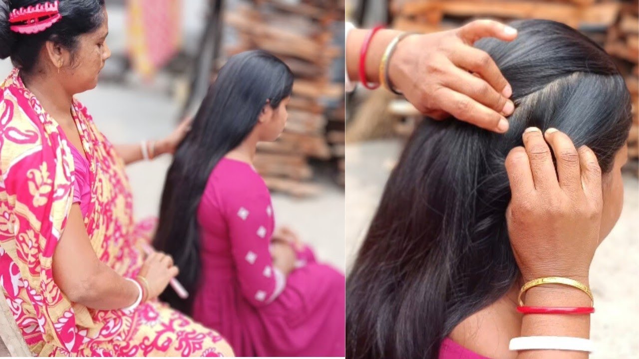 hair combing and hair nitpicking by mother 