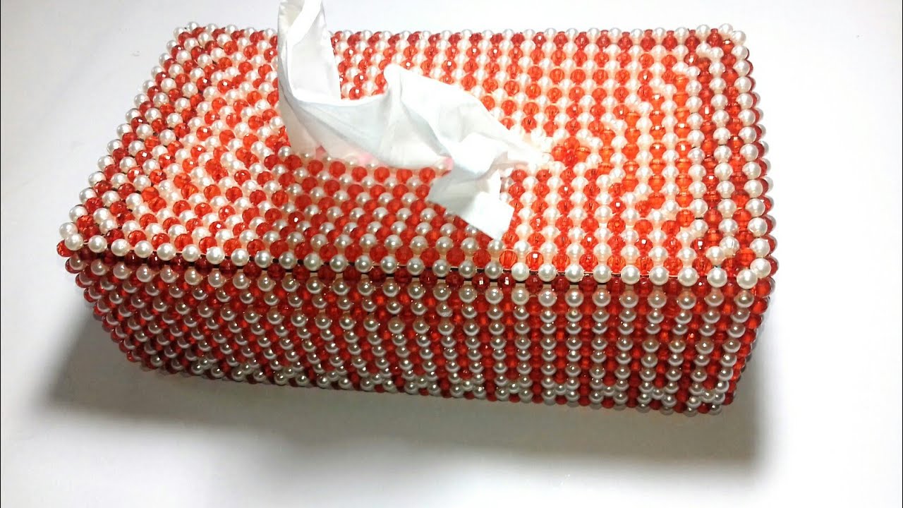 পুতির টিস্যু বক্স/ How to make beaded tissue box/pearl beaded tissue box/Unique design tissue box