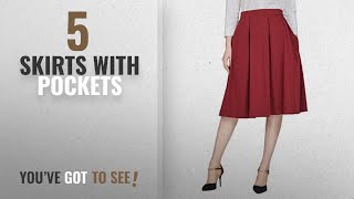 Top 10 Skirts With Pockets [2018]: Urban GoCo Women's Flared A Line Skirt Pleated Midi Skirt With