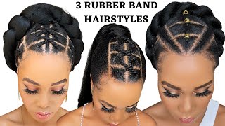 3 QUICK & EASY RUBBER BAND HAIRSTYLES ON  NATURAL HAIR / TUTORIALS / Protective Style / Tupo1