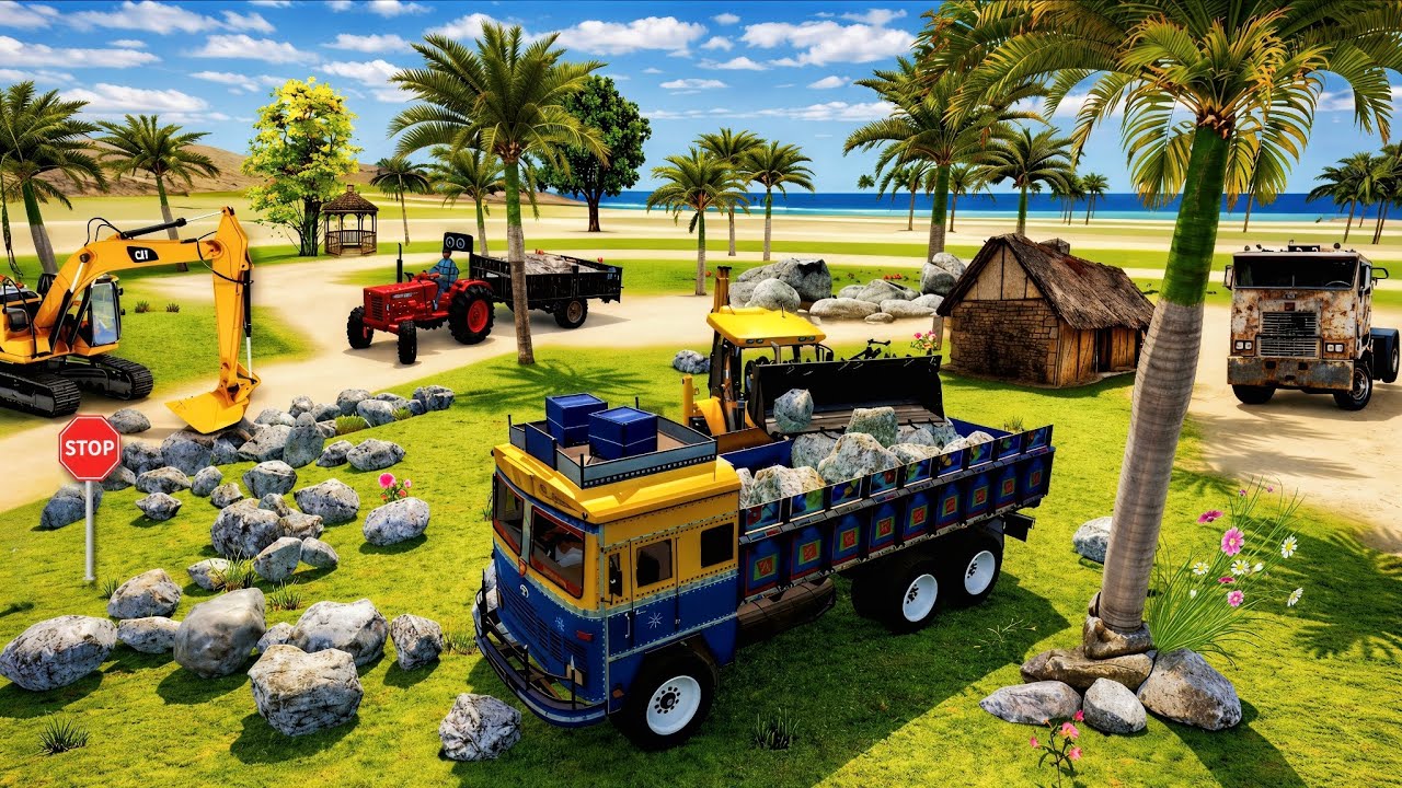 Heavy JCB🛑Machine STONE🪨Loading TRUCK🚛Gameplay | Real Gaming World #indianvechilesimulator3d#gaming 