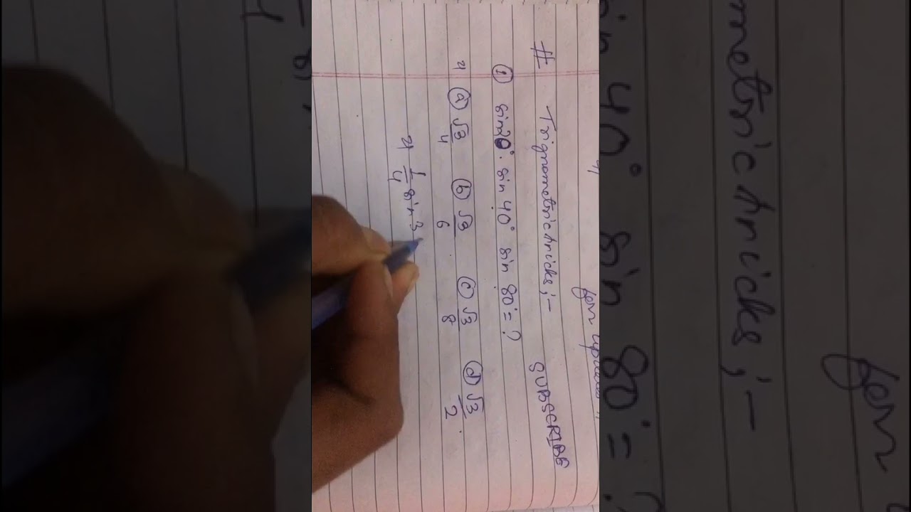 Trigonometry identities trick for sin20sin60sin80=? For these solving trick find in these video