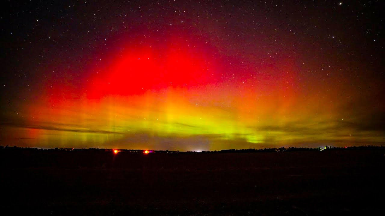 Bright Red Vivid Auroras Fills The Sky Over Wisconsin