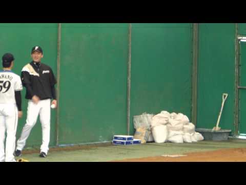 2014/02/03；大谷選手のﾌﾞﾙﾍﾟﾝ 牽制球の練習