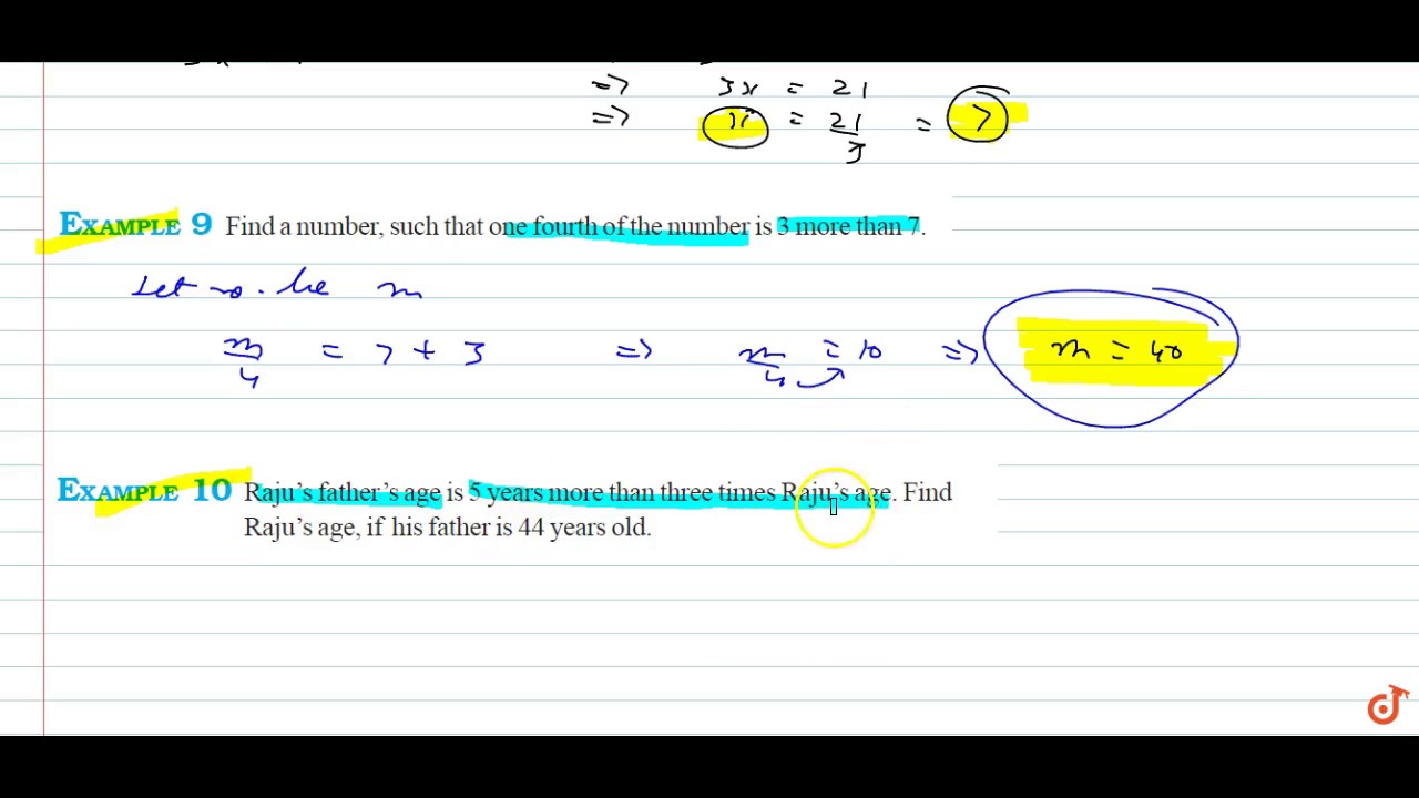 NCERT | Class VII | SIMPLE EQUATIONS | Solved Examples | Question No. 8 ...