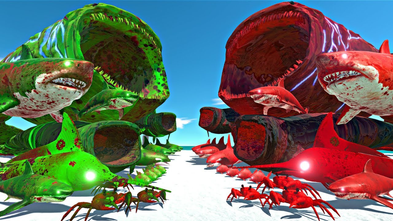 Sea Monsters Fights | Green Zombie Itself vs Red Zombie Itself - Animal Revolt Battle Simulator