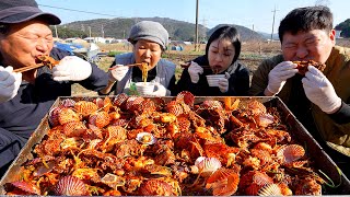 Braised spicy scallop, shrimp, webfood octopus with beef ribs  - Mukbang eating show