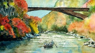 水彩画・風景画・紅葉‘長野県のある秋の風景 水彩画・風景画・紅葉'長野県のある秋の風景（選ぶなら 水彩画