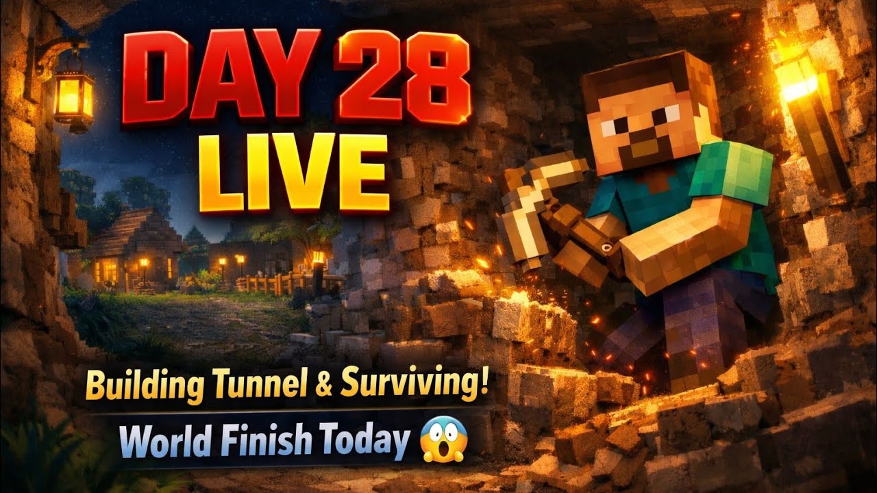 Minecraft LIVE 28  🔥 Building Tunnel & Surviving 😱 | World Finish Today? | 