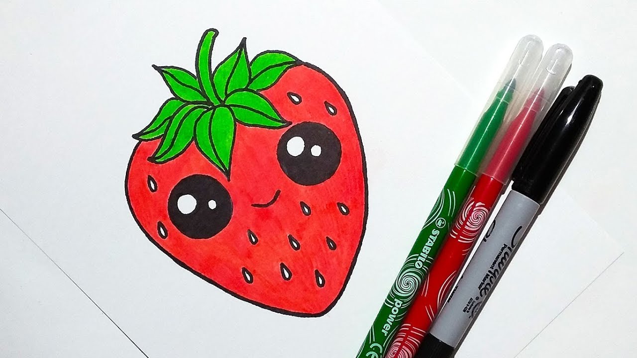 How To Draw A Cute Strawberry Easy Youtube