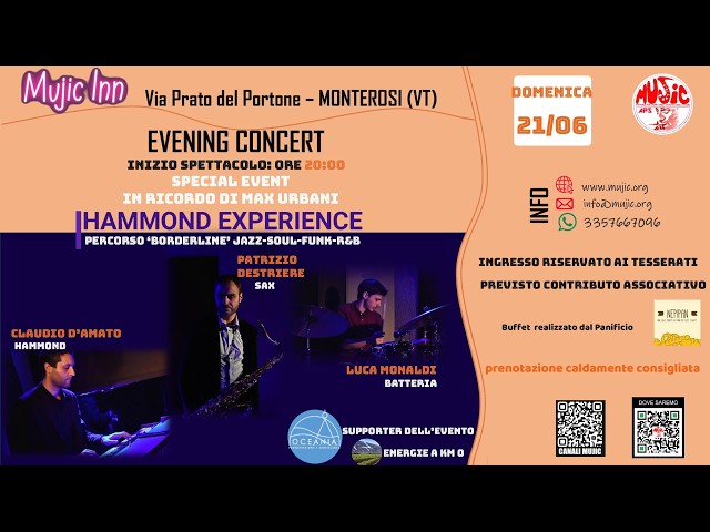 21-06-2026 Special Event for Max Urbani al MUJIC Inn: Hammond Experience - Patrizio Destriere Trio