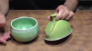 渋いきみどりと明るい黄緑色・陶芸・茶碗・花器