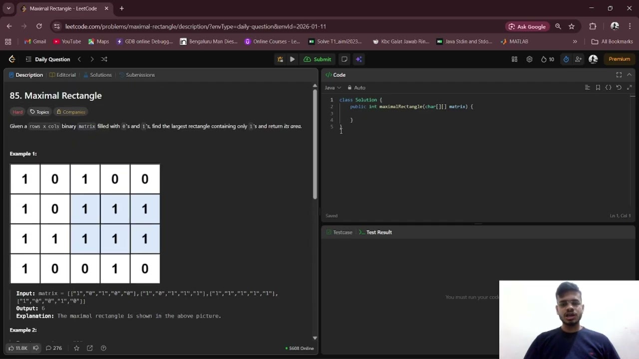 LeetCode Problem 85 | Maximal Rectangle (11-01-2026) | Using Stack