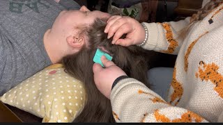 ASMR | hair play and pimple popping on sister