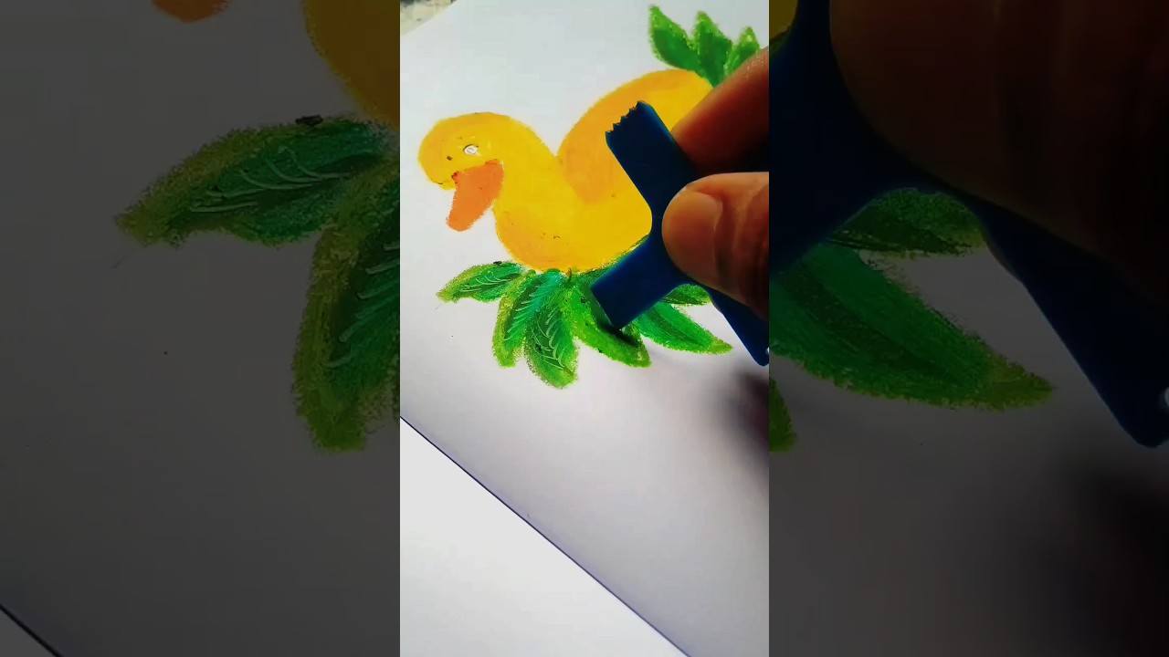 Cute real duckling drawing!😱🖌️  with oil pastel. easy tips for drawing 