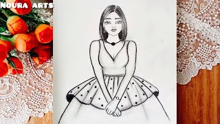 رسم | رسم بنات |  تعليم رسم بنت كيوت ترتدي فستان خطوة بخطوة بكل سهولة