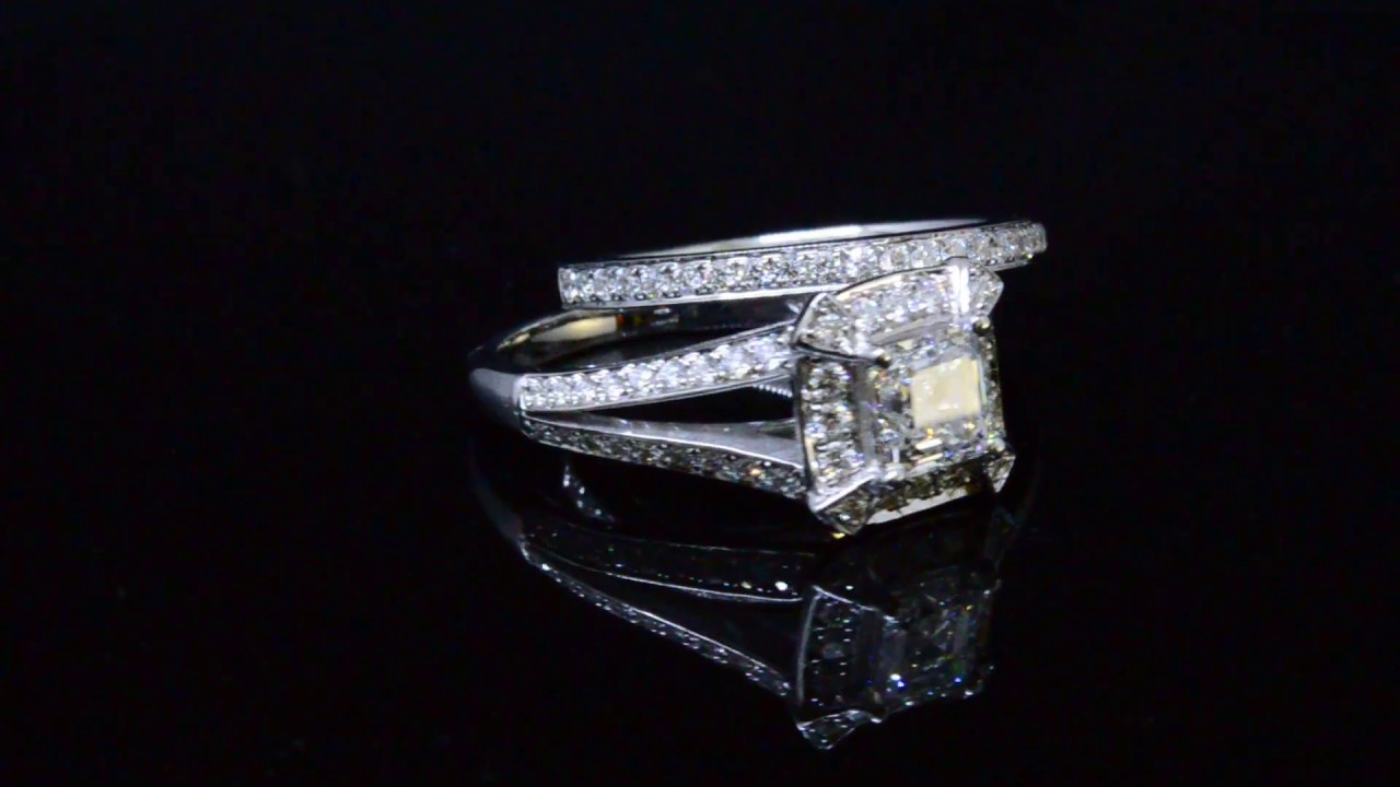 Halo Asscher Cut Diamond Split Shank Engagement Ring Set YouTube