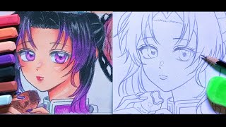 Shinobu Kocho Drawing in Soft Pastel colour full Tutorial video from Demon Slayer#trending#art