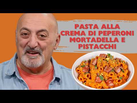 Pasta alla crema di peperoni, mortadella e pistacchi