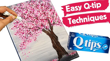 Q Tip Cherry Blossom Tree Painting 🌸 Easy Techniques with Earbuds & Acrylic Paint