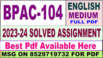 bpac 104 solved assignment 2023-24 || bpac 104 solved assignment 2024 in English || ignou bpac 104