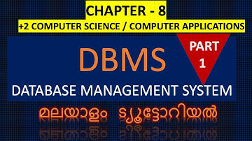 DBMS|PART-1|Chapter-8| Malayalam | Tutorial| Computer Science |Computer Applications|+2 |exam tips