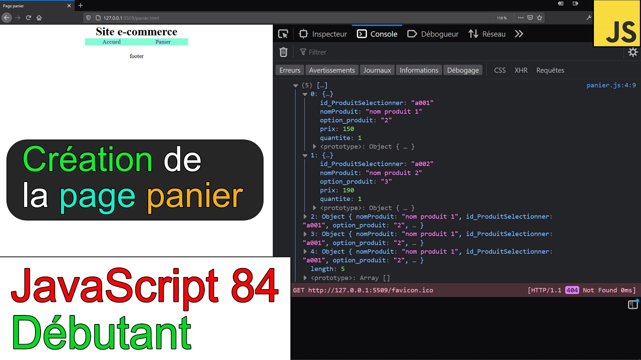 JavaScript84-Création de la page panier.html et du fichier panier.js -  YouTube