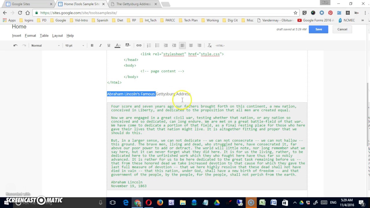 Classic Google Sites: Format Menu Options