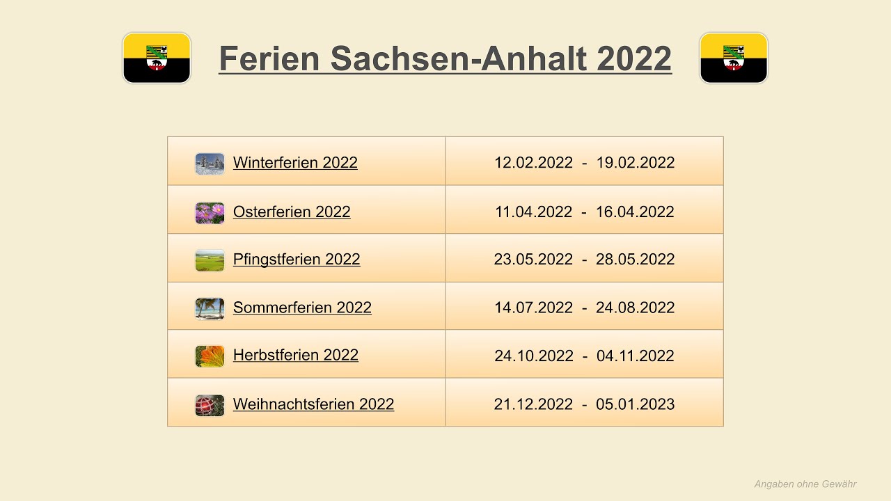 Ferien Sachsen-Anhalt 2022