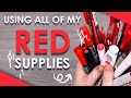 ART WITH ALL MY RED SUPPLIES - Over 40 Pens, Markers, Paints, etc.
