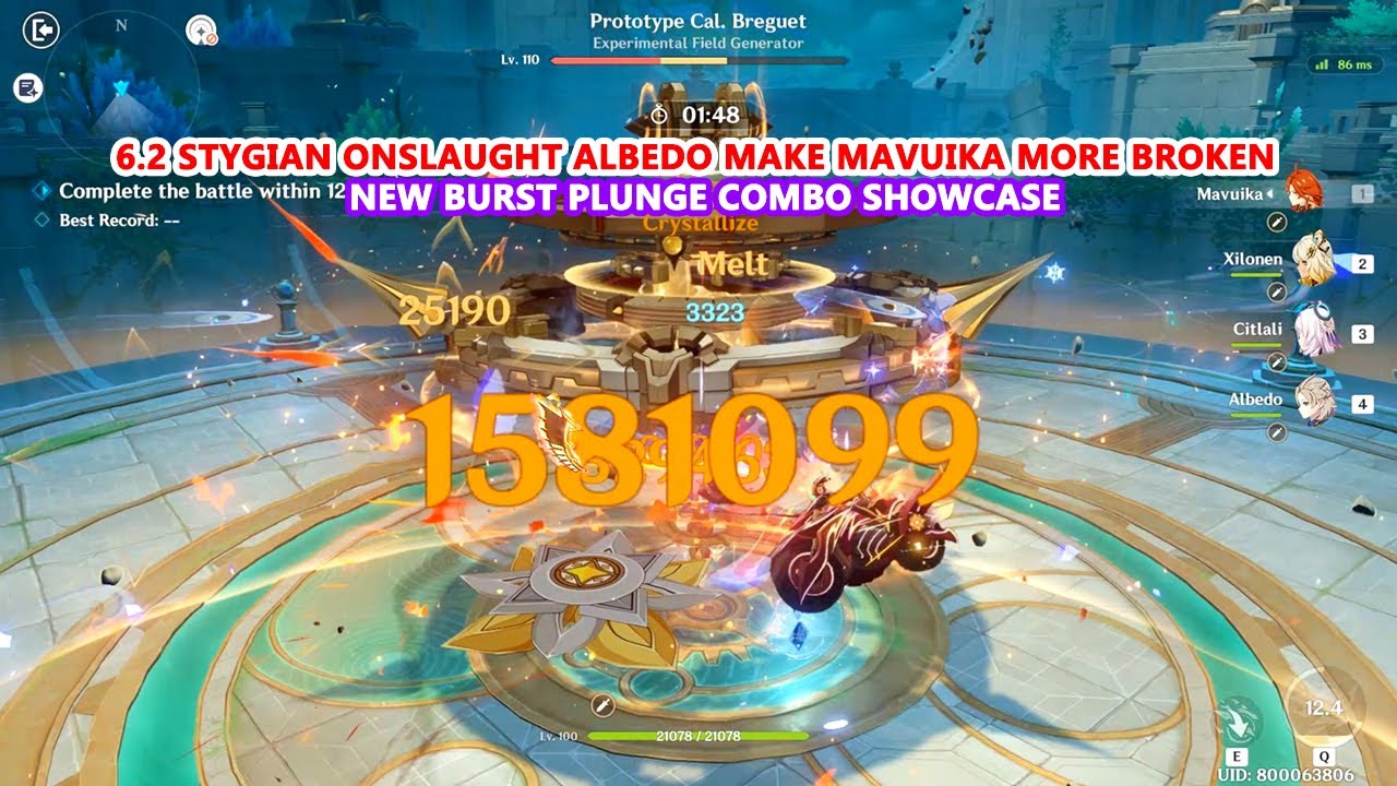 6.2 Stygian Onslaught Albedo make Mavuika more Broken : New Burst Plunge Combo Showcase