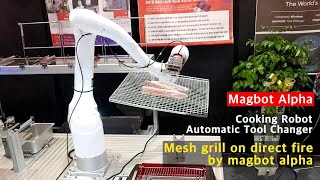 Cooking Robot by magbot alpha -   Cutting(knife) Robot + Barbeque Robot