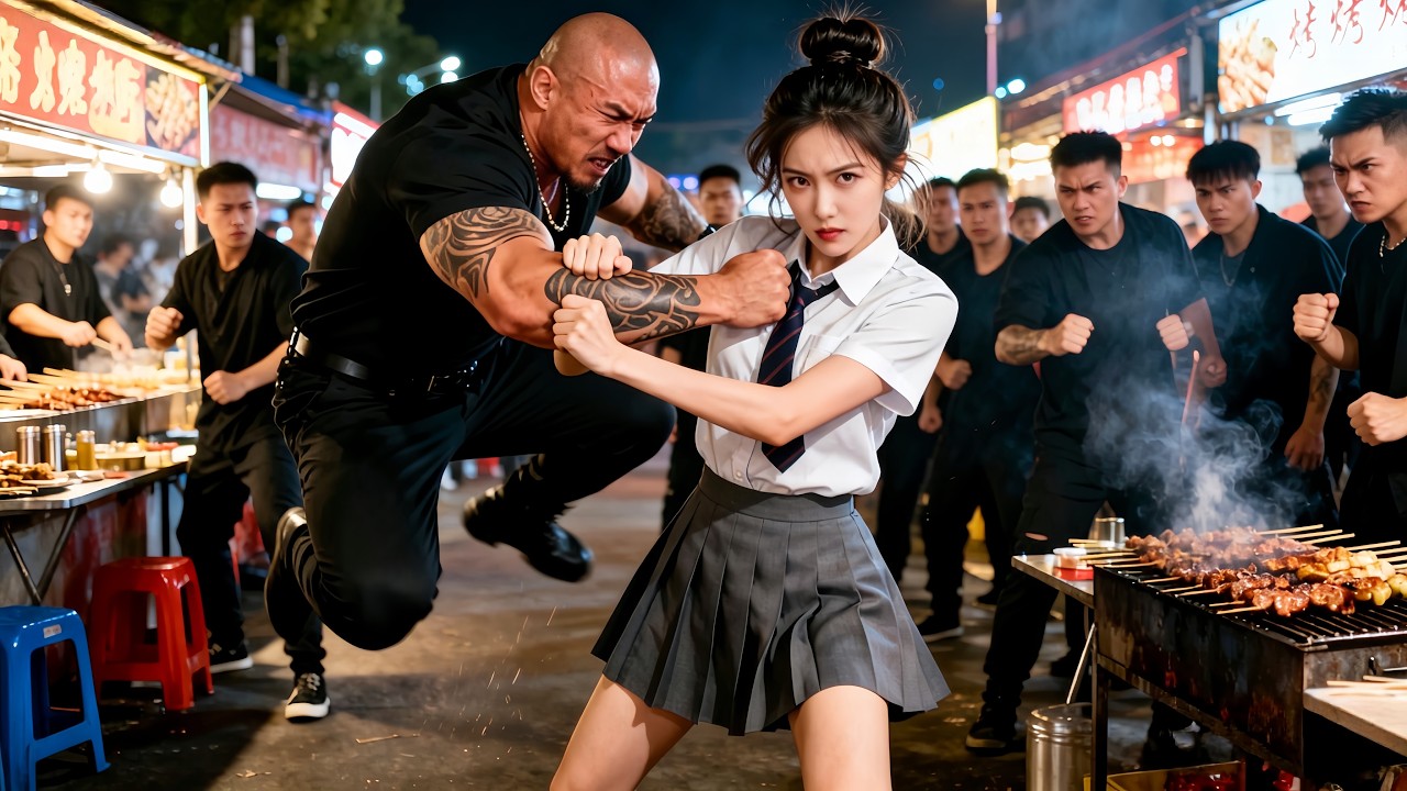 燒烤攤遇惡霸，柔弱少女單手秒殺