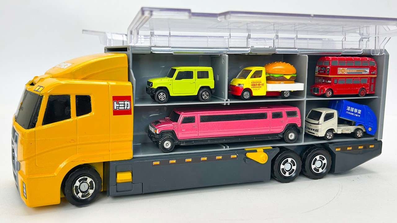 トミカ☆ミニカー13台をコンボイ収納！水中緊急走行テスト！13 Tomica cars in convoy → underwater emergency driving test!