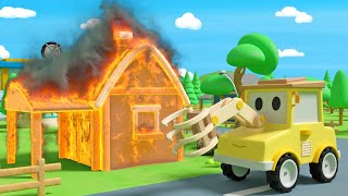 工程車動畫：房屋着火啦，消防車快來滅火！