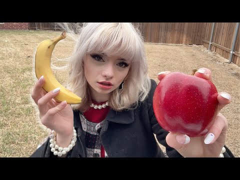 ASMR Big Dark Red Juicy Apple & Big Fat Ripe Banana