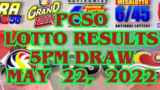 PCSO LOTTO RESULT | 5PM DRAW | MAY 22, 2022