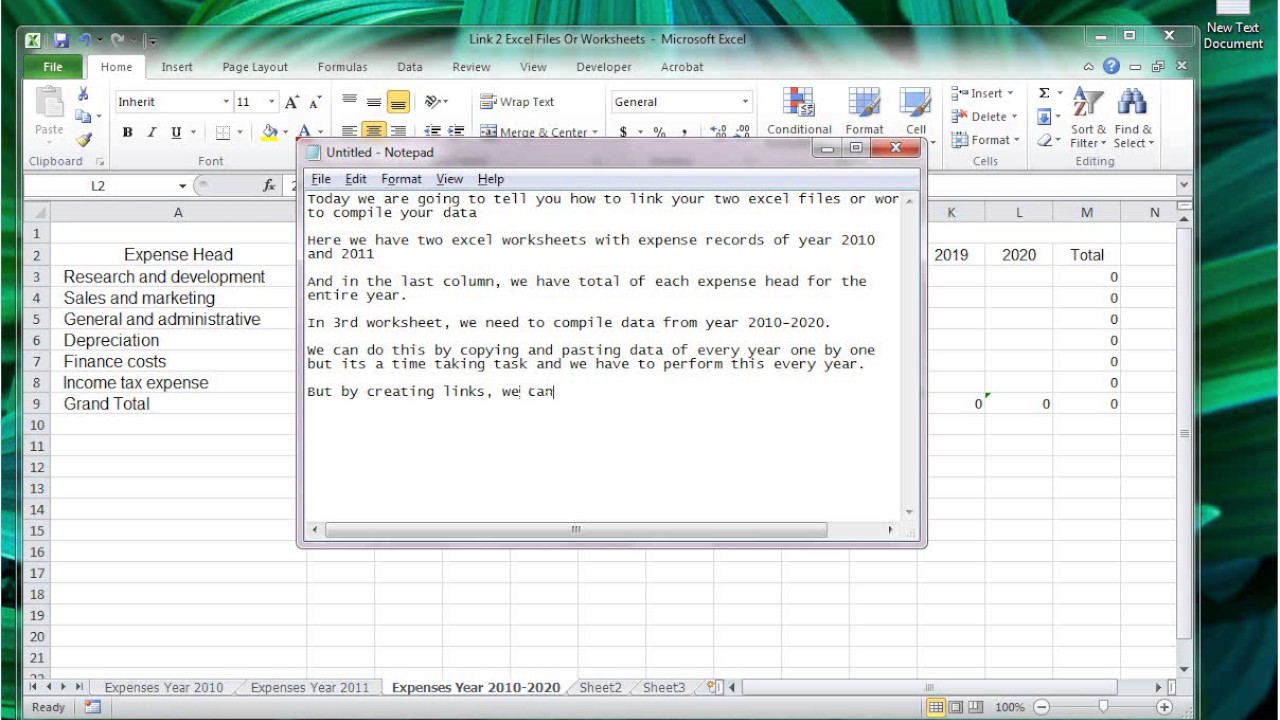 link-two-excel-files-or-worksheets-to-compile-data-youtube