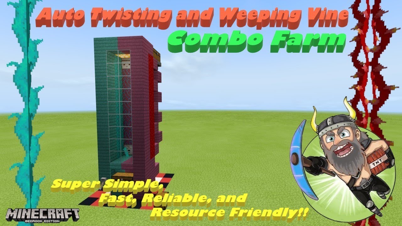 Auto Twisting and Weeping Vine Combo Farm Tutorial Minecraft Bedrock