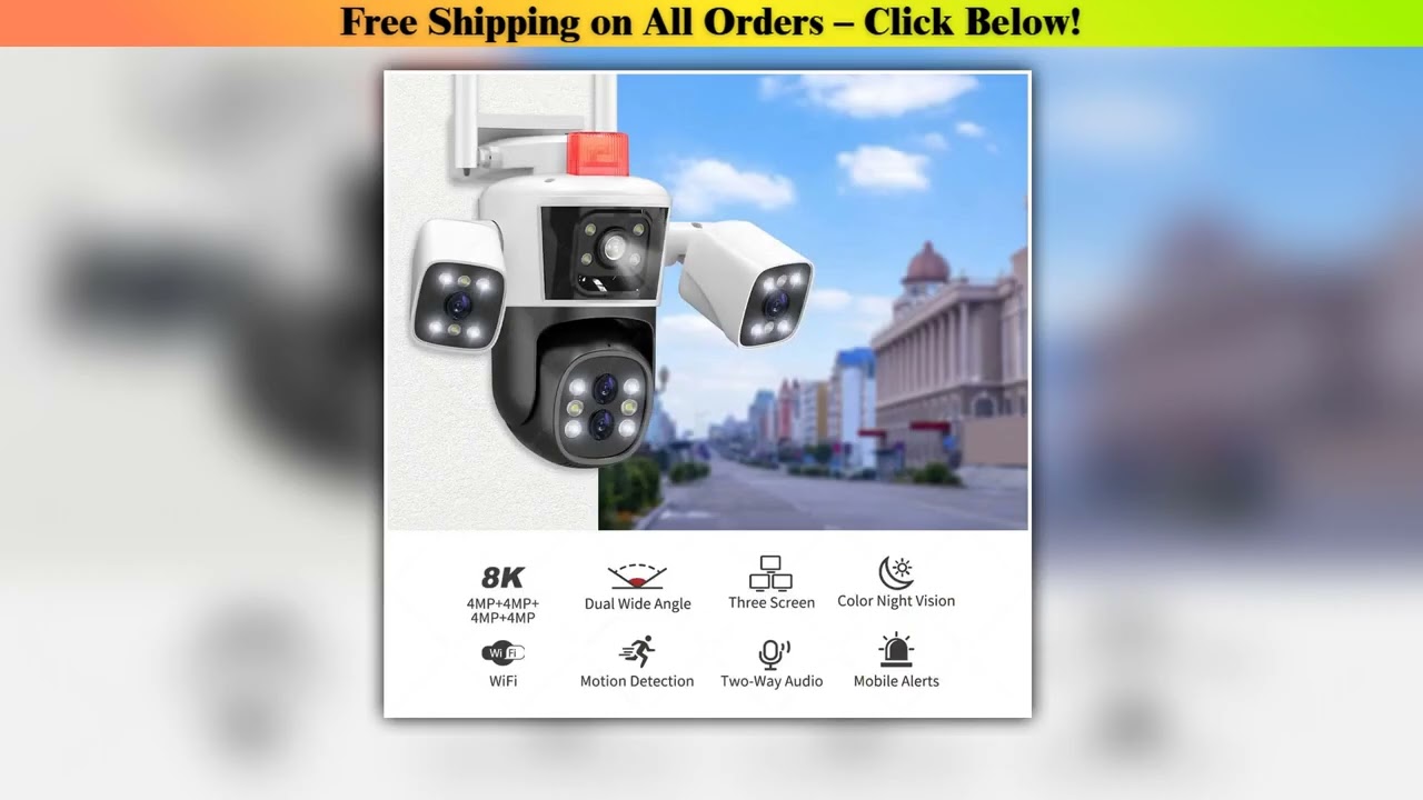 8K 16MP WiFi Camera 10X Zoom Four Lens Outdoor Security Protection PTZ IP Camera Motion Detection