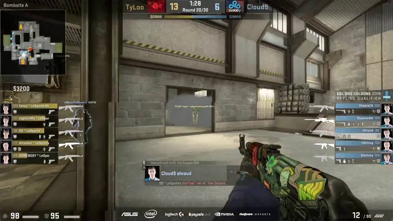 CS:GO - Shroud Insane 1-Tap vs Tyloo @ ESL One Cologne 2016 Qualifier